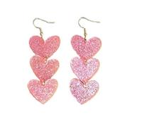 Glitter Double Love Heart Dangle Drop Earrings Triple Red Pink LOVE Heart Stud Earrings Lightweight Unique Acrylic for Women Valentine's Day Resin Jewelry, 1, Resin, No Gemstone