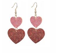 Glitter Double Love Heart Dangle Drop Earrings Triple Red Pink LOVE Heart Stud Earrings Lightweight Unique Acrylic for Women Valentine's Day Resin Jewelry, 1, Resin, No Gemstone
