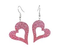Glitter Double Love Heart Dangle Drop Earrings Triple Red Pink LOVE Heart Stud Earrings Lightweight Unique Acrylic for Women Valentine's Day Resin Jewelry, 1, Resin, No Gemstone
