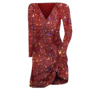 Glitter Dress Women's Long Sleeve Glitter Dress Women's Party Red New Year's Eve Outfit Elegant Party Dress V-Neck Party Dresses Casual Ball Dresses Carnival Concert Flapper Dress Sexy Ball Dresses