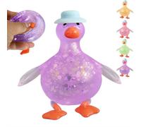 Glitter Duck Squishies with a Hat Sugar Filled Ball,Soft Maltose-Like Stress Relief Toy,Slow Rise Dough SqueezeToy for Anxiety,Quiet Sensory Fidget for Autism,ADHD (Purple)