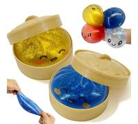 Glitter Dumpling S quishy Mystery Box, Slow Rising Squishy Dumpling Toy with Reusable Steamer Box, Colourful (Blue +gold)