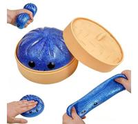 Glitter Dumpling Squishes Stress Balls with Steamer, Colorful Cute Anxiety Relief Toy, Soft Squeeze Decompression Dough for Adults, Simulation Food Squishies Bun