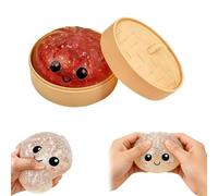 Glitter Dumpling Squishies Toy,Cute Steamer Bun Design, With Steamer Box,Soft Squeeze Dough Hand Fidget Toys,Stress & Anxiety Relief squishy dumplings toy for Kid & Adult (Transparent red)