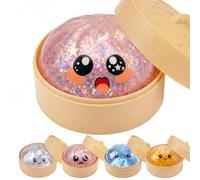Glitter Dumpling Squishies with Steamers,Soft Squeeze Decompression Toys for Anxiety Relief,Kawaii Bun Stress Fidgets Toys for Adults,Stretchy Pull Toy for Party Favors (Red)