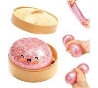 Glitter Dumpling Squishy, Big Mystery Dumplings Squishies Box, Cute Bao Bun Fidget Real Office Desk Decor, Soft Sensory Squeeze Ball with Steamer for Anxiety Stress Relief, Novelty Surprise Gift