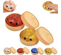 Glitter Dumpling Squishy Box,2026 New Squishy Dumpling Toy,Jumbo Dumplings Squishy Toy with Steamer Box,Cute Anxiety Relief Fidget Toy,Soft Squeeze Decompression Dough for Adults Teens (Red+Gold)