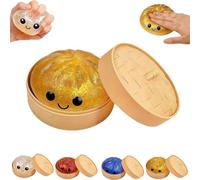 Glitter Dumpling Squishy Box,2026 New Squishy Dumpling Toy,Jumbo Dumplings Squishy Toy with Steamer Box,Cute Anxiety Relief Fidget Toy,Soft Squeeze Decompression Dough for Adults Teens (Gold)