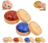 Glitter Dumpling Squishy Box,2026 New Squishy Dumpling Toy,Jumbo Dumplings Squishy Toy with Steamer Box,Cute Anxiety Relief Fidget Toy,Soft Squeeze Decompression Dough for Adults Teens (Blue+Red)