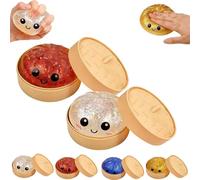 Glitter Dumpling Squishy Box,2026 New Squishy Dumpling Toy,Jumbo Dumplings Squishy Toy with Steamer Box,Cute Anxiety Relief Fidget Toy,Soft Squeeze Decompression Dough for Adults Teens (Red+White)