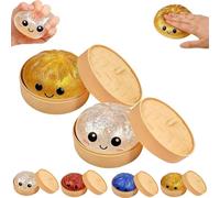 Glitter Dumpling Squishy Box,2026 New Squishy Dumpling Toy,Jumbo Dumplings Squishy Toy with Steamer Box,Cute Anxiety Relief Fidget Toy,Soft Squeeze Decompression Dough for Adults Teens (White+Gold)