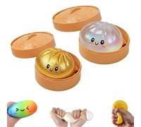 Glitter Dumpling Squishy Box, 4 Inch Stress Relief Fidget Toy, Anxiety Relief Dumpling Squishies with Basket, 2 Pack (F)