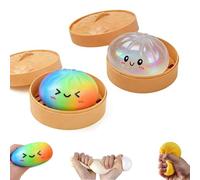 Glitter Dumpling Squishy Box, 4 Inch Stress Relief Fidget Toy, Anxiety Relief Dumpling Squishies with Basket, 2 Pack (D)