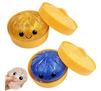 Glitter Dumpling Squishy Box, Colorful Squeeze Dough Ball Stress Relief Fidget Toy with Food Steamer, Dumplings Sensory Squeeze Toy (2Pcs-a)