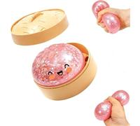 Glitter Dumpling Squishy, Colorful Dumpling Squishes Stress Balls with Steamer, Easter Gifts, Soft Squeeze Decompression Dough for Adults (Pink)