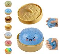 Glitter Dumpling Squishy, Dumpling Squishies, Giant Glitter Bun Squishy, Colorful Sensory Toys Stress Relief Ball, Soft Squeeze Decompression Dough with Food Steamer (Dark Blue)