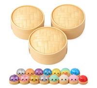 Glitter Dumpling Squishy, Dumpling Squishy Mystery Box, 3 PCS Surprise Fidget Toy Set with Bamboo Steamer, Soft Squeeze Bun Kawaii Desk Pets for Office Stress Relief (Set-C)