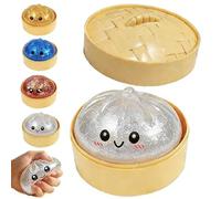 Glitter Dumpling Squishy, Dumpling Squishy Mystery Box, Slow Rising Glitter Squishy DumplingToy,Bun Squeeze Stress Relief Ball with Steamer Box for Stress Relief (White)