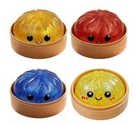 Glitter Dumpling Squishy Toy, Giant Stress Relief Squeeze Toy with Steamer, Assorted Color Calming Sensory Toy for Adults & Teens, Anxiety Relief Desk Decor (4pcs A)
