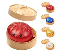 Glitter Dumpling Squishy Toy With Steamer Box, Cute Dumpling Squishies Stress Ball, Soft Squeeze Decompression Dough, Stretchy Sensory Anxiety Relief Fidget Toy for Kids and Adults