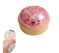 Glitter Dumpling Squishy Toy with Steamer Box, Squishies Dumpling Stress Ball, Cute Bao Bun Fidget Toys, Soft Squeeze Decompression Dough, Sensory Relief Anxiety ADHD for Kids & Adults (A)