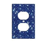 Glitter Duplex Outlet Covers Wall Plate, Modern Glamorous Stars Sparkles None Blue Plastic Standard Size Face Plates for Electrical Outlets for Living Room Bedroom Home Office Decor