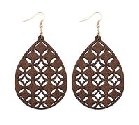 Glitter Earrings Fashion Wood Hollowed Out Earrings Earrings Drop Earrings Colorful Water Drop Wooden Earrings Three Hole Earring Set (Brown, One Size)