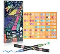 Glitter Effect Brush Markers 24-96 Colors, Dual Tip Metallic Shimmer Pens, No Bleed Quick-Drying for Adult Coloring Books, Card Making & DIY Crafts -Gift Set for Artists (96Colors)