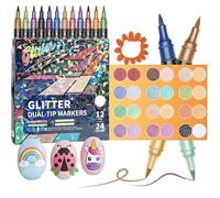 Glitter Effect Brush Markers 24-96 Colors, Dual Tip Metallic Shimmer Pens, No Bleed Quick-Drying for Adult Coloring Books, Card Making & DIY Crafts -Gift Set for Artists (24Colors)