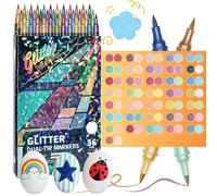 Glitter Effect Brush Markers 24-96 Colors, Dual Tip Metallic Shimmer Pens, No Bleed Quick-Drying for Adult Coloring Books, Card Making & DIY Crafts -Gift Set for Artists (72Colors)