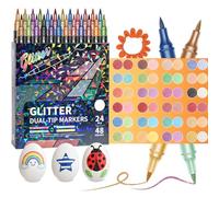 Glitter Effect Brush Markers 24-96 Colors, Dual Tip Metallic Shimmer Pens, No Bleed Quick-Drying for Adult Coloring Books, Card Making & DIY Crafts -Gift Set for Artists (48Colors)
