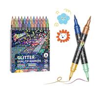 Glitter Effect Brush Markers Pens, 24/48/72/96 Colors Double-Tip Glitter Markers for Cards, DIY Crafts, Doodle, Writing, Scrapbooking, No Clog & No Bleed Through