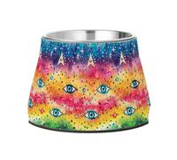 Glitter Evil Eyes and Stars on Rainbow Raised Pets Water Bowl Elevated Stainless Steel Pets Basic Bowls for Dogs Cats Rabbits Birds Whisker Fatigue