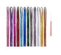 Glitter Extensions for Women & Girls | 12 Colors Tinsel Kit with 2400 Strands (47 Inches) | Perfect for Parties, Christmas, New Year, Weddings | Includes Crochet Hook for Festive Looks