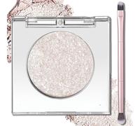 Glitter Eyeshadow Champagne Single, Ultra Fine Shimmer,Sparkle Silver Champagne Gold Shimmer Eyeshadow, Easy to Smudge, Daily Multiuse Eye Glitter Makeup - Includes a Dual-tip Brush