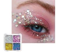 Glitter Eyeshadow Palette, 4-Colour Eye Shadow Pallets for Women, Bright Pink Golden Purple Silver Sequins Makeup Palettes, Shiny Party Eyeshadow Gift for Girls & Women