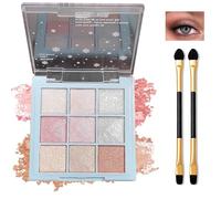 Glitter Eyeshadow Palette - 9-Color Shimmer with Creamy, Silky Texture - Highly Pigmented, Waterproof, Long-Lasting Eye Makeup for Women - Includes Brushes (Icy Fantasy)