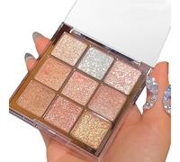 Glitter Eyeshadow Palette,9 Colour Eye Shadow Pallets for Girls, Shimmer Waterproof Eyeshadow Palette,Gold, White, Pink Highly Pigmented Glitter Eye Make-Up Palettes