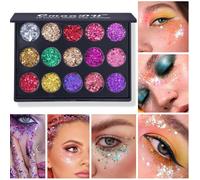 Glitter Eyeshadow Palette Eye Shadow Pallets for Women, 15 Colors Silver Green Pink Gold Shimmer Sparkly Metallic Long Lasting Highly Pigmented Eye Glitter Eye Shadows Makeup Palettes Gifts