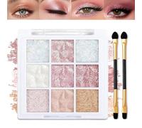 Glitter Eyeshadow Palette Includes Brushes, 9 Colors Ice-Snow Effect Shimmer, Silky Cream Texture, Highly Pigmented & Waterproof, Long Lasting Sparkling Eye Shadow Makeup for Women