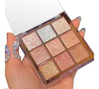Glitter Eyeshadow Palette, Shimmer Eye Shadow Pallets for Women, 9 Colour Glitter Eye Make-Up Palettes, Gold, White, Pink Highly Pigmented Eye Shadow Palette for Girls Make Up