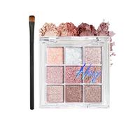 Glitter Eyeshadow Palette, Shimmering Eye Shadow Pallets For Women, 9 Colour Highly Pigmented Eye Shadows,Pink Eyeshadow Palette Bright Eyeshadows for Girls Make Up, With Brush