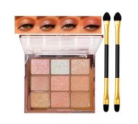 Glitter Eyeshadow Palette with 9 Holographic & Shimmer Multichrome Shades - 2 Gold Dual-Ended Brushes - Waterproof Long Lasting Colorful Makeup for Women Smoky Soft Glam Look (Snowy Sparkle)