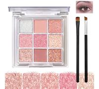 Glitter Eyeshadow Palette with 9 Shimmer Colors for Smokey Effect - Pink Eyeshadow Palette, Matte and Cream for Natural Look, Waterproof Long Lasting Eye Makeup, Eye Shadow Sticks and Single for Women