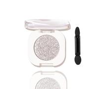 Glitter Eyeshadow Single Pan - Silver Sparkle Shimmer Powder For Evening Makeup, High-Shine Metallic Eye Shadow In Compact White Case With Dual-Ended Applicator For Travel & Touch-Ups, Long-Lasting