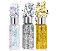 Glitter Face Gel, Mermaid Sequins Glitter Body Gel, Festival Glitter Face Gel, Eyeshadow Face Glitter Makeup for Festival Music Festival Party Masquerade Body Hair Lips #Gold+Silver+White