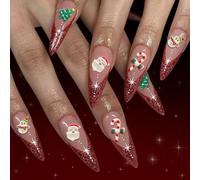 Glitter Fake Claws 24 Pack Santa Tree Design Holiday Glue & Abrasion Christmas Party Hoof Plan