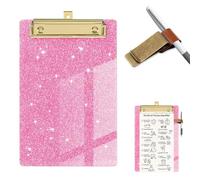 Glitter File Clipboard with Pen Holder Clip Cute Confetti Clip Board Acrylic A6 Clipboard Small Pink Clip Boards for Classroom Office Home Use