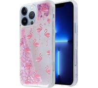 Glitter Flamingo Phone Case Compatible with iPhone 13 Pro Clearcase Sparkle Bling Anti-Scratch Shockproof Protective Cute Aesthetic Slim Fit Bumper Cover For Women Girls (Flamingo -13Pro)