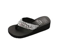 Glitter Flip Flops Women's Slippers - Women's Beach Beach Wedge Sandals Open Toe Non-Slip Sole Comfortable Slippers Durable Lightweight Casual Slippers for Beach Holidays, silver, 7 UK